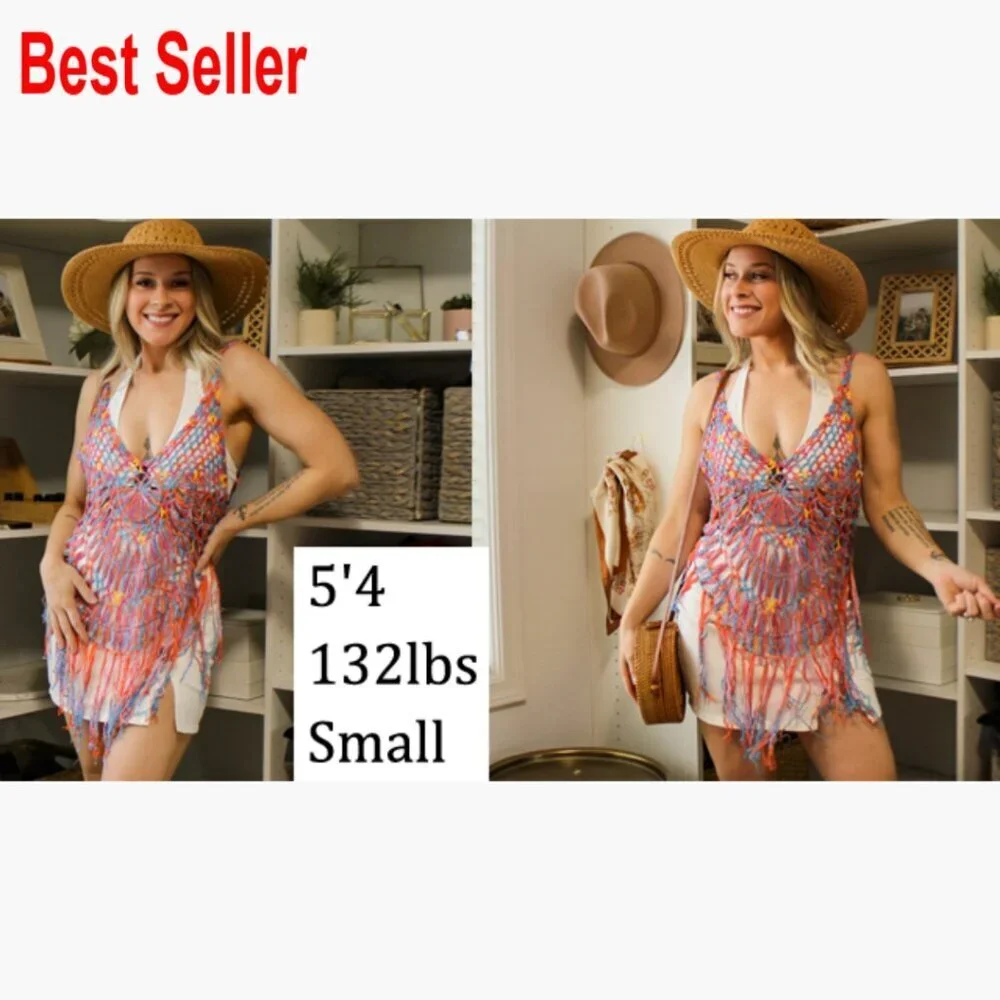 Crochet Tassel Beach Cover Up Dress Rayon Acrylic